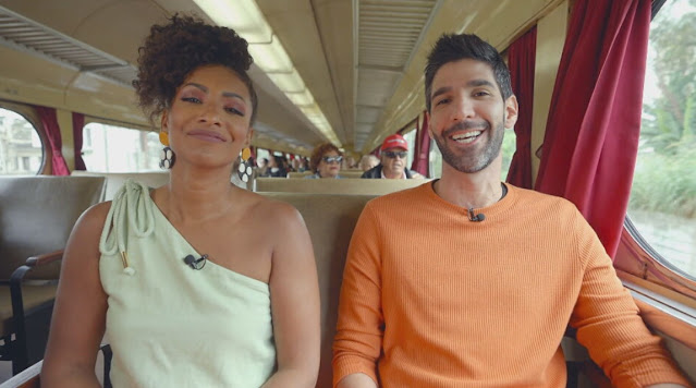 Mariana Aldano e Filipe Gonçalves saem de trem turístico rumo a Paranapiacaba